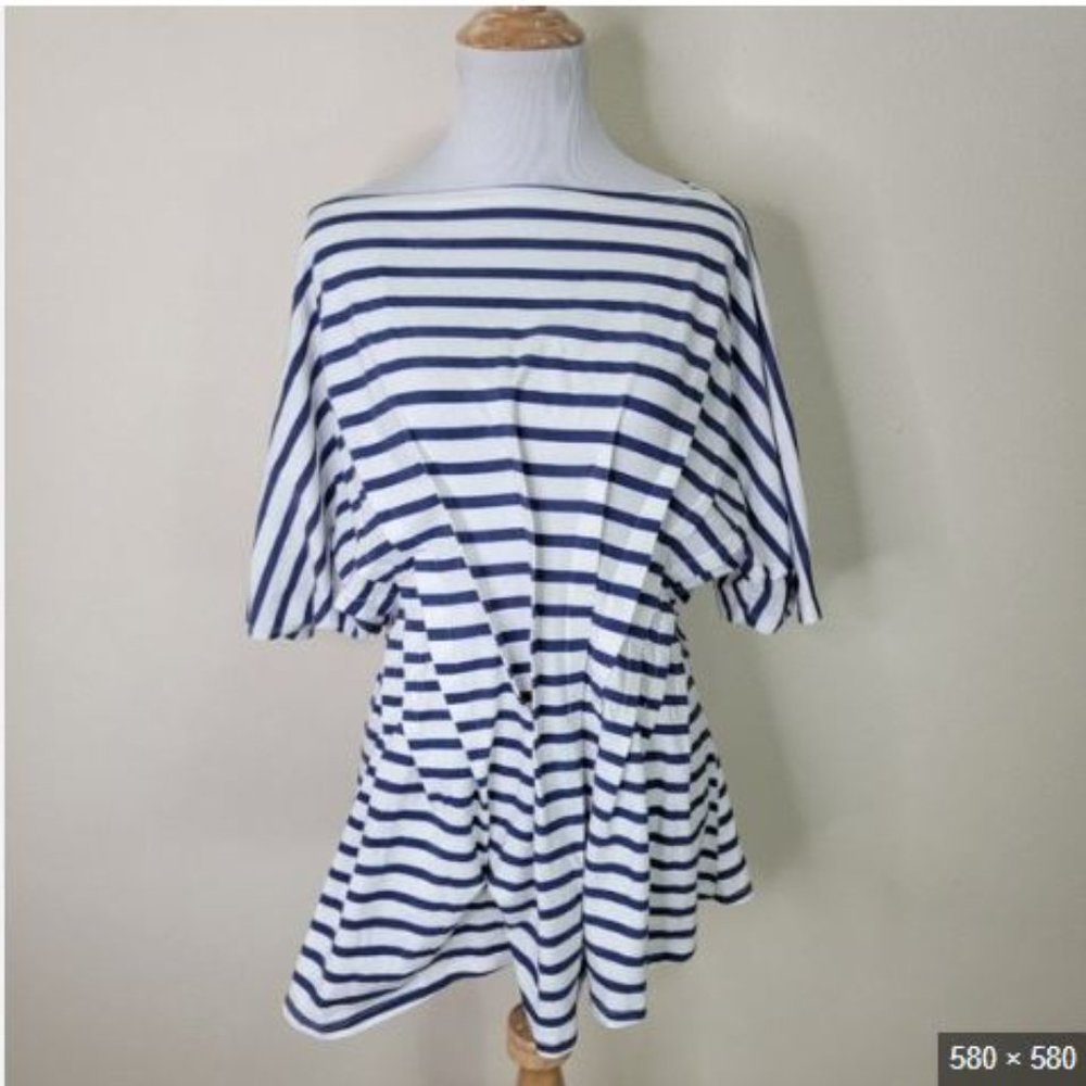 MX MATTHILDUR Blue White Striped Cotton Top Size S/M